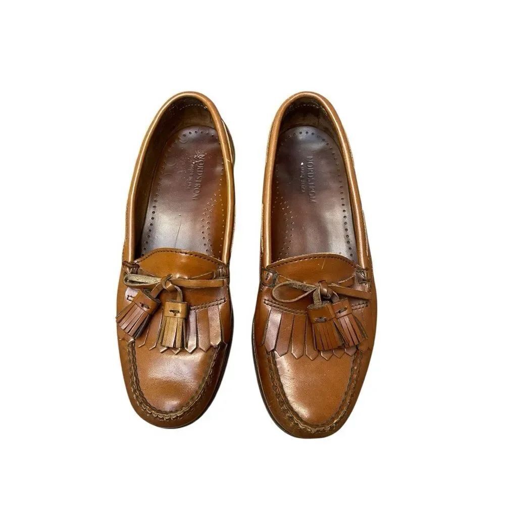 Nordstrom Tassel Loafers Mens 7.5 / Womens 9 Brown Leather Made in USA